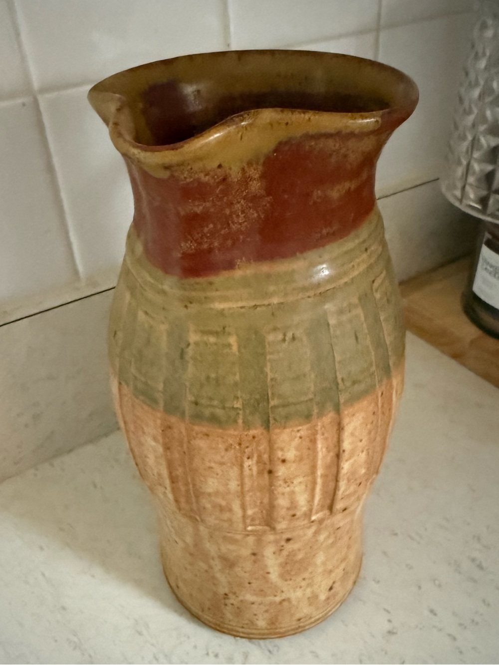 Vintage Studio Pottery Pitcher Signed Artisan Stoneware Earth Tone Rustic Vase